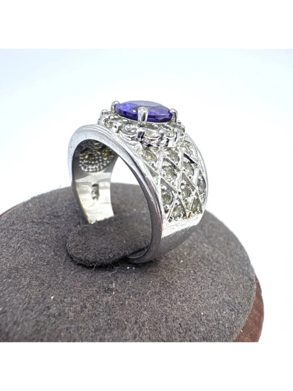 Amethyst Cubic Zirconia Tapered Band Sterling Silver 925 Ring Size 5.75